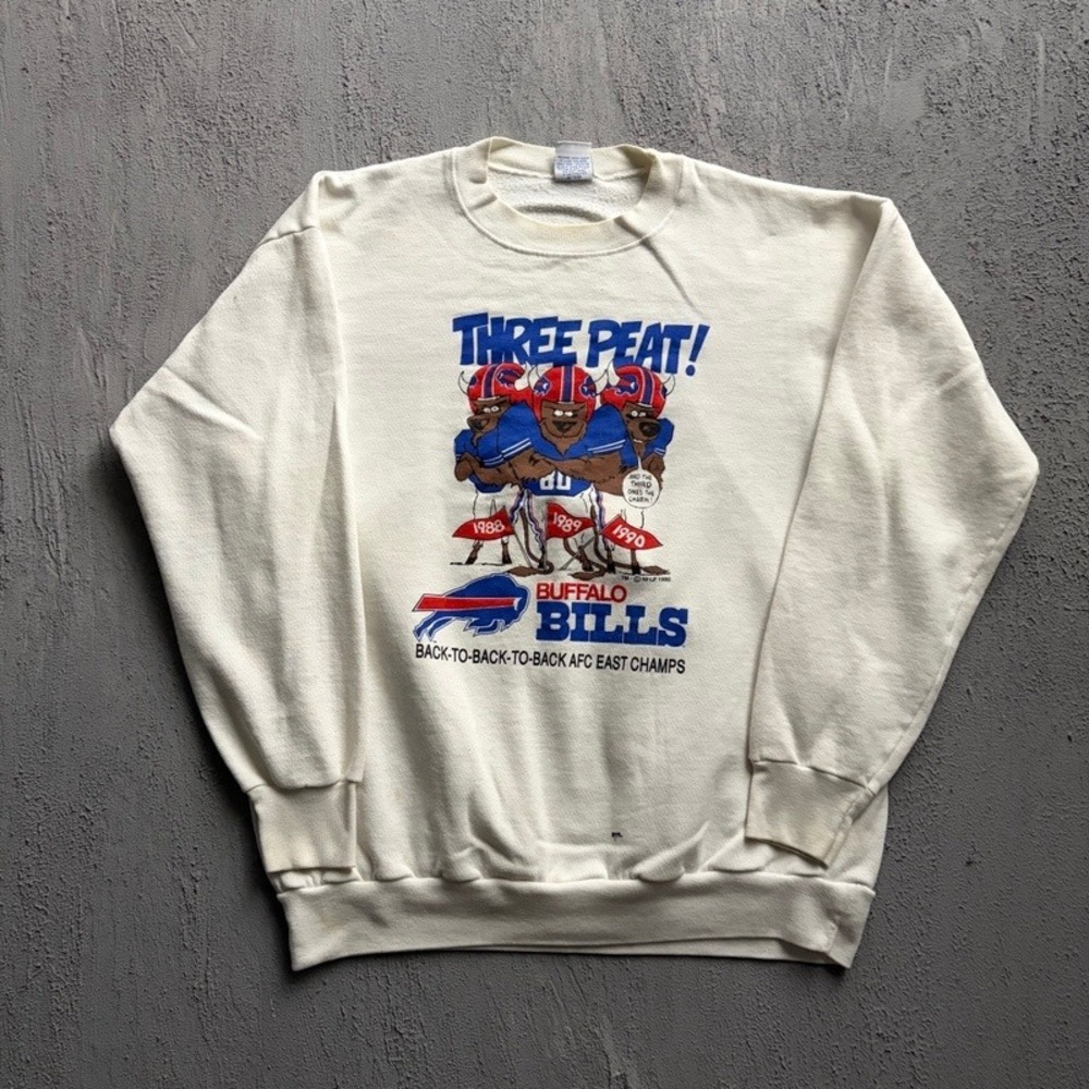 Vintage Buffalo Bills Sweatshirt Large White 1990s Three Peat AFC NFL